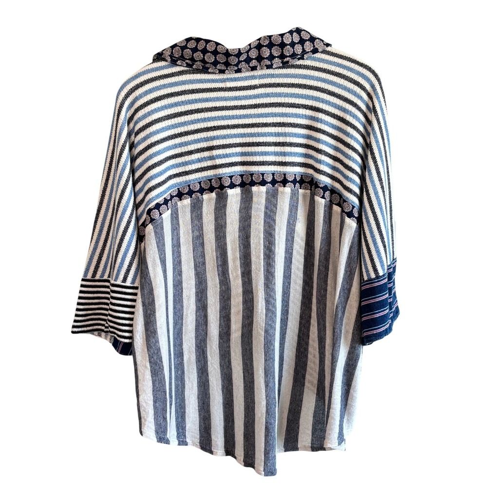 We The Free Patchwork Stripe Top Large Oversized Dolman High-Low Breezy Artsy - Picture 2 of 10